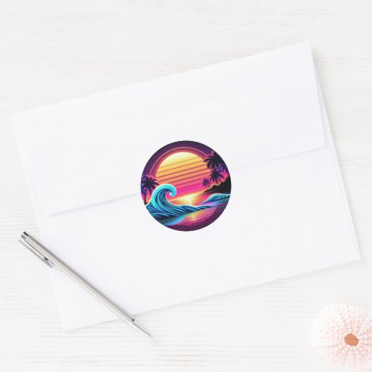 Zonsondergang Surf gloed Ronde Sticker (Envelop)