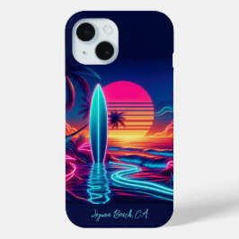 Zonsondergang Surfboard-Neon Lights- iPhone 15 Case