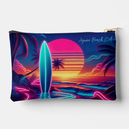 Zonsondergang Surfboard Neon Lights Rits Pouch Etui (Achterkant)