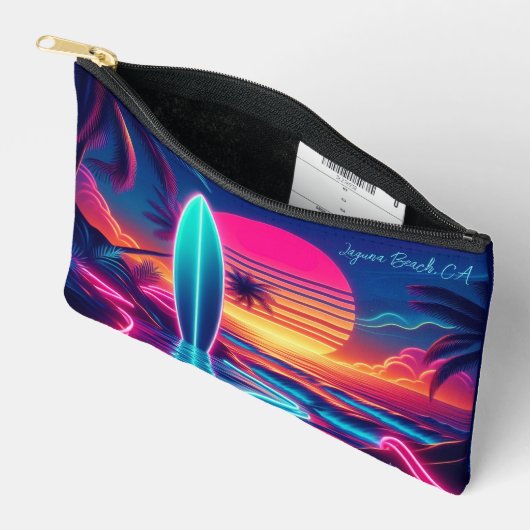 Zonsondergang Surfboard Neon Lights Rits Pouch Etui (Open)