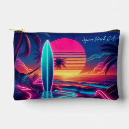 Zonsondergang Surfboard Neon Lights Rits Pouch Etui