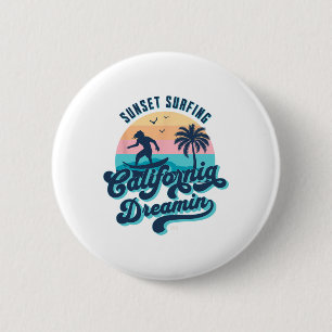 Zonsondergang Surfen Californië Droom Usa Surfer Ronde Button 5,7 Cm