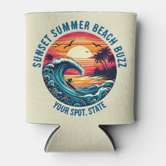 Zonsondergang Surfen Strand Buzz- Blikjeskoeler (Voorkant)