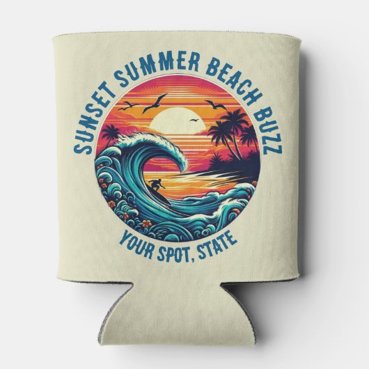 Zonsondergang Surfen Strand Buzz- Blikjeskoeler (Achterkant)