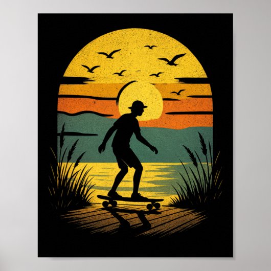 Zonsondergang Surfer - Vintage Retro Surfen Strand Poster (Voorkant)