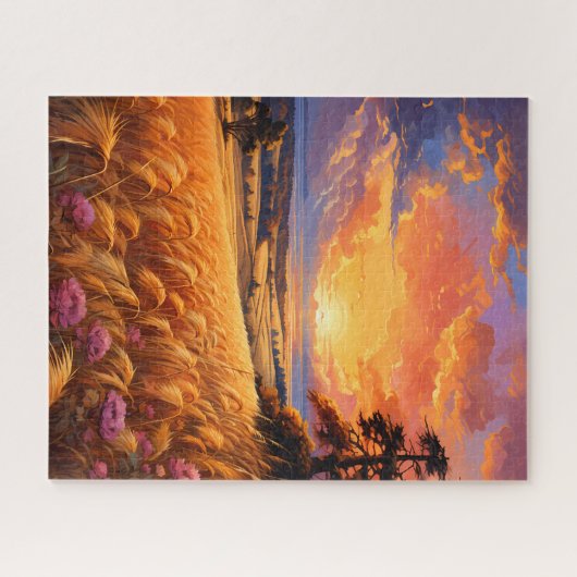 Zonsondergang Tarwe Veld Jigsaw Puzzel (Horizontaal)
