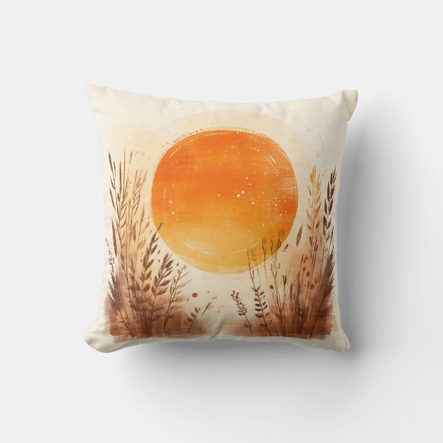 Zonsondergang Tarwegras Boho Zonsopgang Kussen (Voorkant)