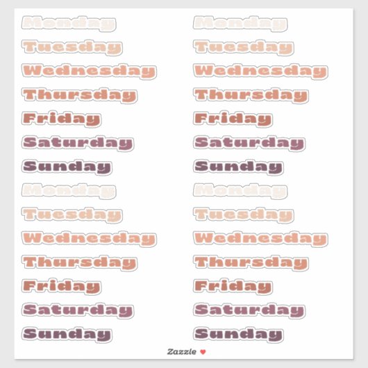 Zonsondergang Terracotta Dagen van de Week Planner Sticker (Vel)