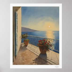 Zonsondergang Terras Canvas, Middellandse Zee Uitz Poster