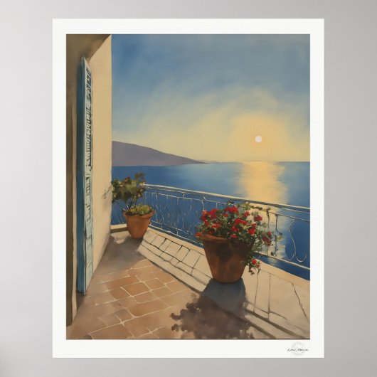 Zonsondergang Terras Canvas, Middellandse Zee Uitz Poster (Voorkant)