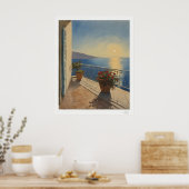 Zonsondergang Terras Canvas, Middellandse Zee Uitz Poster (Keuken)