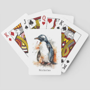 Zonsondergang Tinten Waterverf Pinguïn, op maat Pokerkaarten