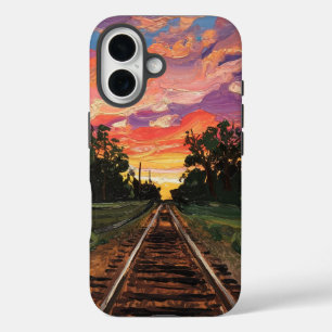zonsondergang-treinspoor iPhone 16 hoesje