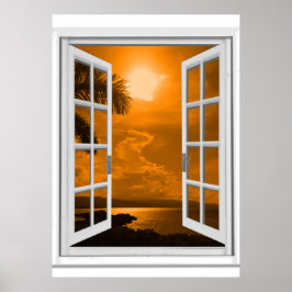 Zonsondergang Trompe l'oeil Nep Raam Poster