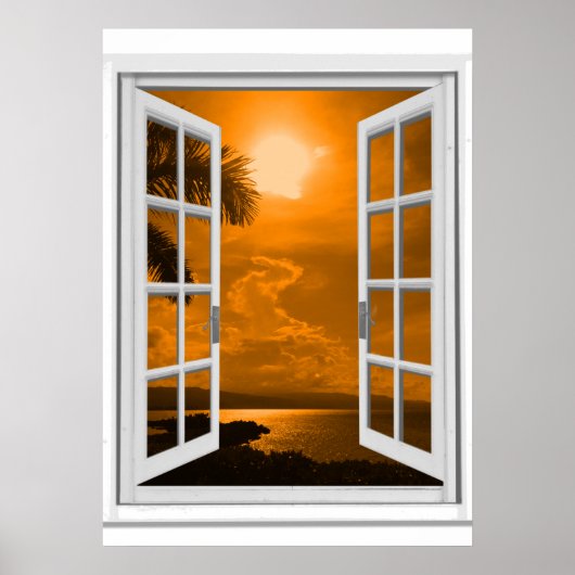 Zonsondergang Trompe l'oeil Nep Raam Poster (Voorkant)
