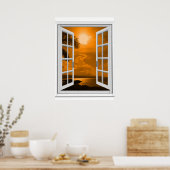 Zonsondergang Trompe l'oeil Nep Raam Poster (Keuken)