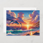 Zonsondergang Tropical Island Dolfijn Flight Paint Briefkaart (Voorkant / Achterkant)