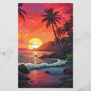 Zonsondergang Tropisch Strand Paradijs Eiland Briefpapier