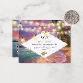 Zonsondergang Tropisch Strand QR Code RSVP Bruilof Notitiekaartje (Voorkant / Achterkant in situ)