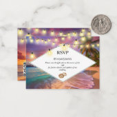 Zonsondergang Tropisch Strand QR Code RSVP Bruilof Notitiekaartje (Voorkant / Achterkant in situ)