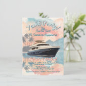 Zonsondergang Tropische Rock Jacht Boot Feest Kaart (Staand voorkant)