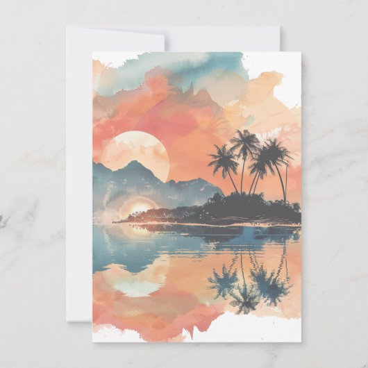 Zonsondergang Tropische Rock Jacht Boot Feest Kaart (Achterkant)