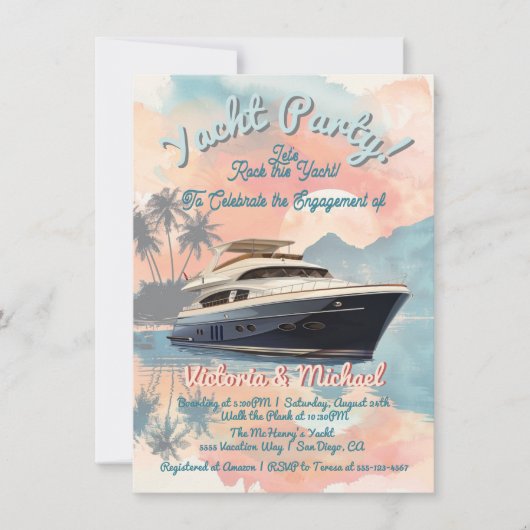 Zonsondergang Tropische Rock Jacht Boot Feest Kaart (Voorkant)