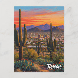 Zonsondergang Tuscon Silhouette Arizona Reizen Briefkaart