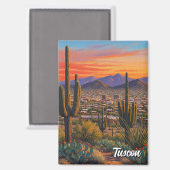 Zonsondergang Tuscon Silhouette Arizona Reizen Magneet (Voorkant / Achterkant)