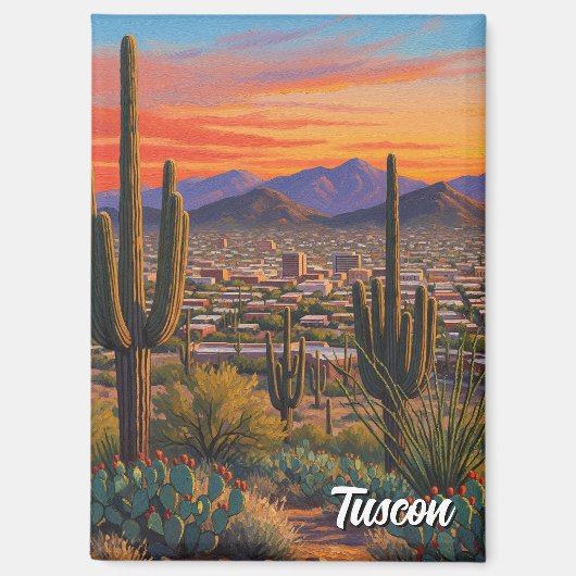 Zonsondergang Tuscon Silhouette Arizona Reizen Magneet (Voorkant)