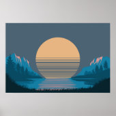 Zonsondergang tussen bergen en meer poster (Voorkant)
