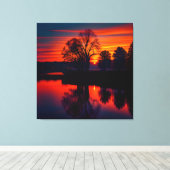 Zonsondergang Uitzicht Landschap Drie Canvas Afdruk (Insitu (Houten vloer))