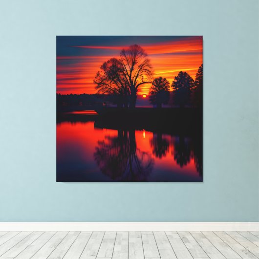 Zonsondergang Uitzicht Landschap Drie Canvas Afdruk (Insitu (Houten vloer))