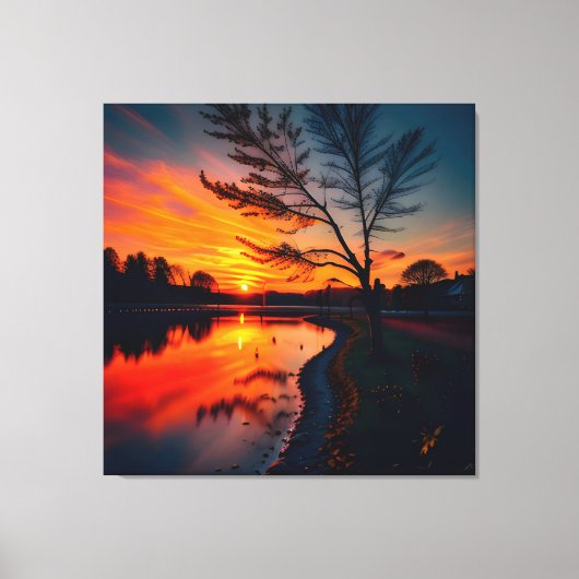 Zonsondergang Uitzicht Landschap Vier Canvas Afdruk (Voorkant)