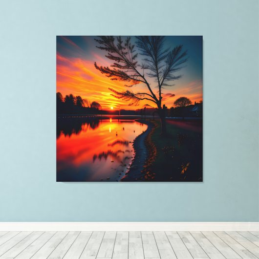 Zonsondergang Uitzicht Landschap Vier Canvas Afdruk (Insitu (Houten vloer))