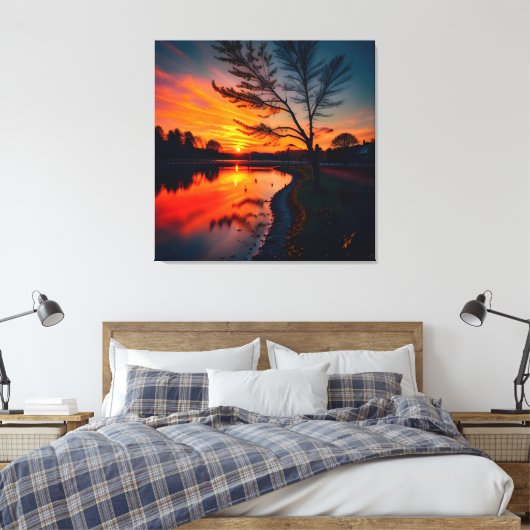 Zonsondergang Uitzicht Landschap Vier Canvas Afdruk (Insitu (Slaapkamer))