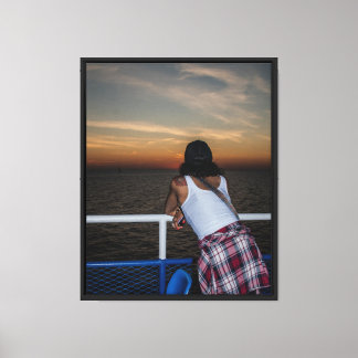 Zonsondergang van de boot uitgerekt canvasprint canvas afdruk