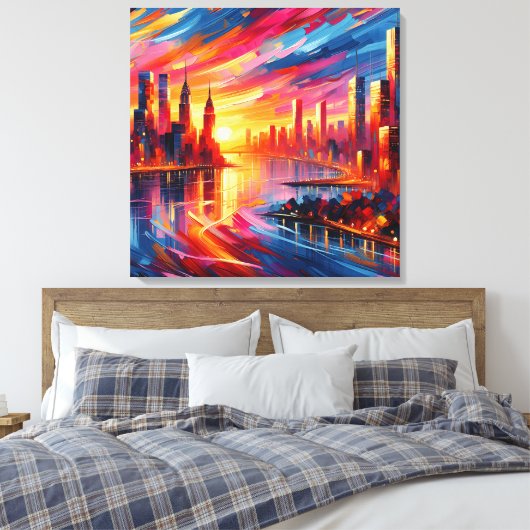 ZONSONDERGANG VAN DE STAD CANVAS AFDRUK (Insitu (Slaapkamer))