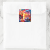 ZONSONDERGANG VAN DE STAD VIERKANTE STICKER (Tas)