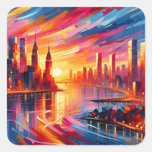 ZONSONDERGANG VAN DE STAD VIERKANTE STICKER (Voorkant)