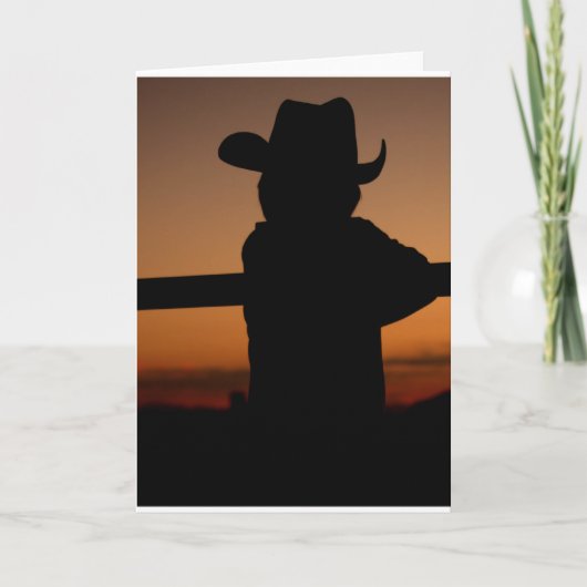 Zonsondergang van het Silhouet van de Cowboy van Kaart (Voorkant)