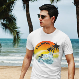  zonsondergang van het strand van San diego Retro T-shirt