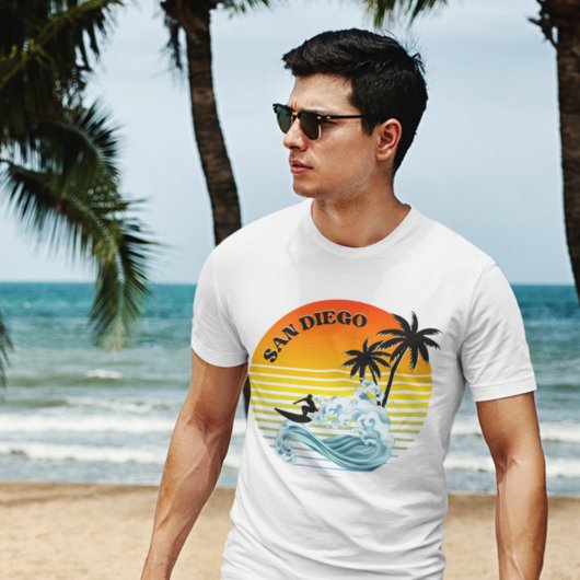 zonsondergang van het strand van San diego Retro T-shirt