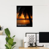 Zonsondergang van tropische palmbomen in Belize Poster (Thuiskantoor)