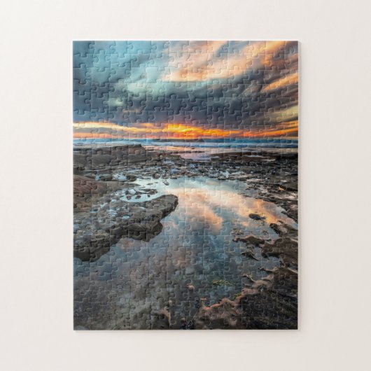 Zonsondergang vanuit de getijdenpoelen legpuzzel (Verticaal)