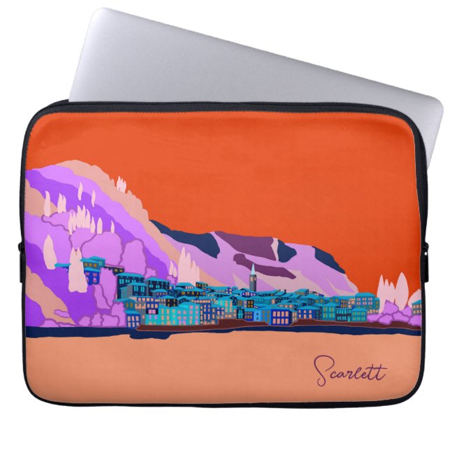 Zonsondergang Varenna Como Italië Illustratie Reiz Laptop Sleeve (Voorkant)