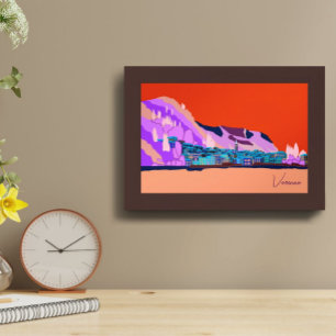 Zonsondergang Varenna Comomeer Italië Illustratie Poster