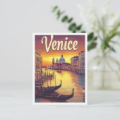 Zonsondergang Venetië Italië Vintage Travel Illust Briefkaart (Staand voorkant)