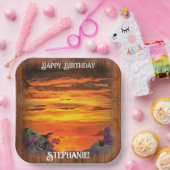Zonsondergang Verjaardag 2584 Square Papieren Bordje (Feest)