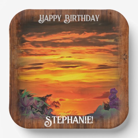 Zonsondergang Verjaardag 2584 Square Papieren Bordje (Voorkant)